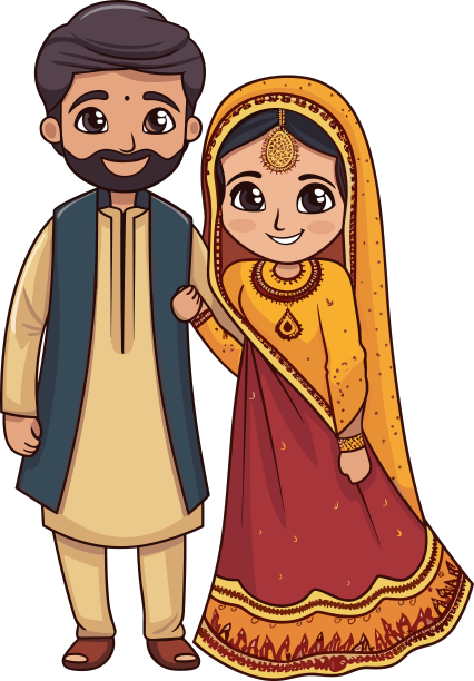 印度夫妇手绘漫画印度夫妇图片下载