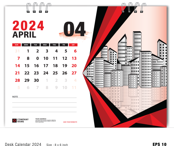 2024年4月台历2024年模板图片下载