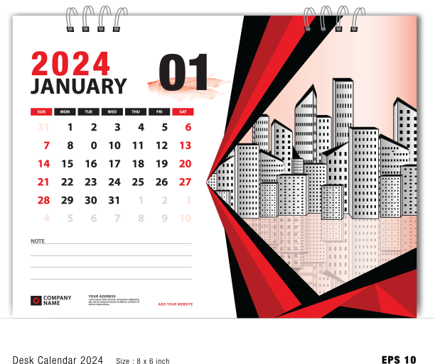 2024年1月台历2024年模板图片下载