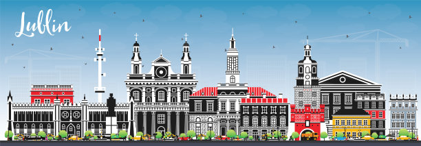 卢布林波兰城市天际线与彩色建筑和蓝天。卢布林城市景观与地标。商务旅行和旅游理念具有现代和历史建筑。图片下载