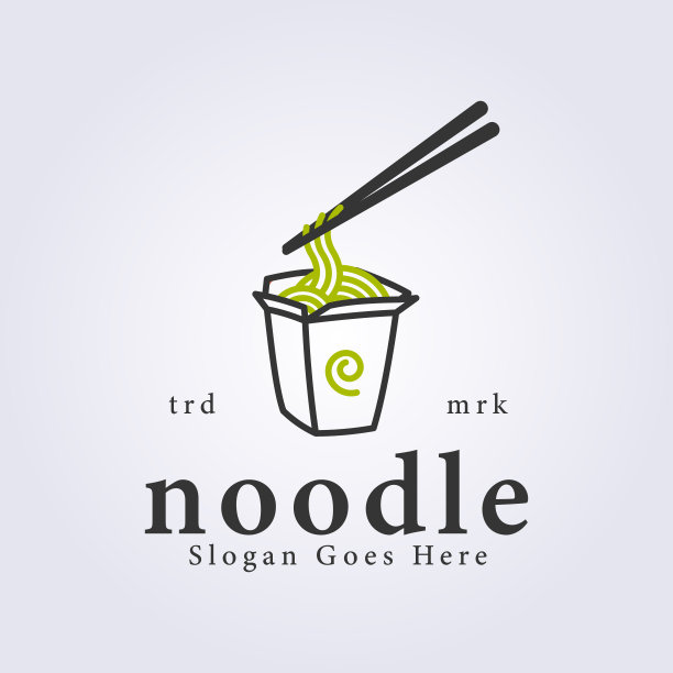 线艺术的面条杯标志矢量插图设计，线艺术复古风格的模板设计图片下载