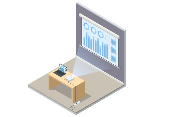 商务会议用等距视频投影仪。视频投影仪的工作演示图片下载