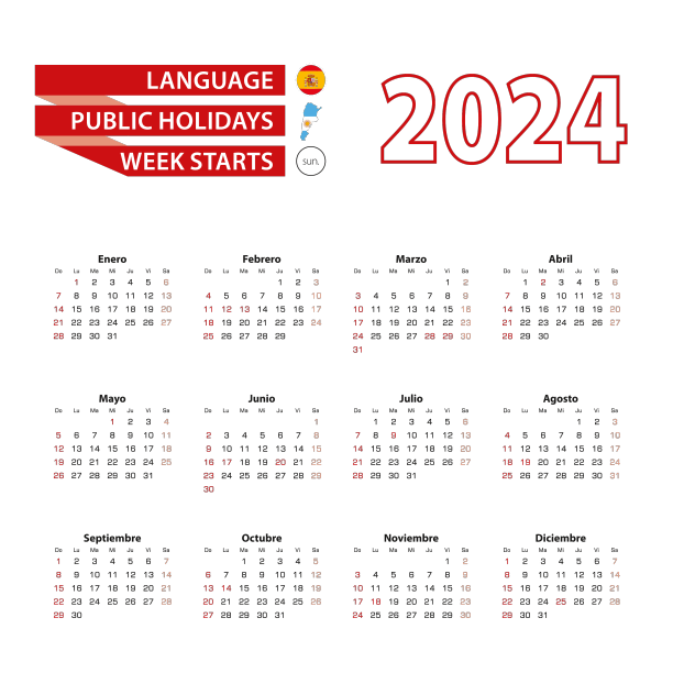 西班牙语日历2024年与公众图片下载