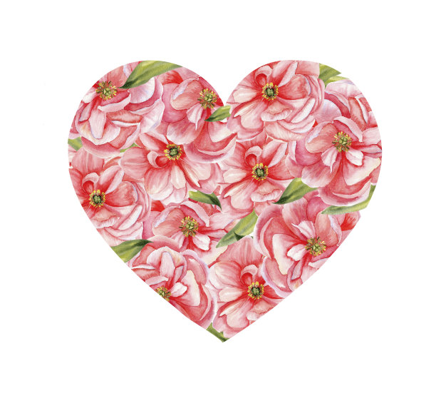 水彩手绘粉红牡丹花圈心形。夏季淡粉色花框架邀请，卡片，婚礼，情人节设计图片下载