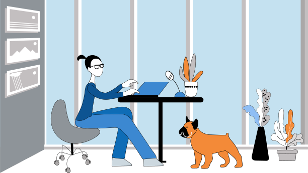 一个女孩在一只狗旁边用笔记本电脑上网图片下载