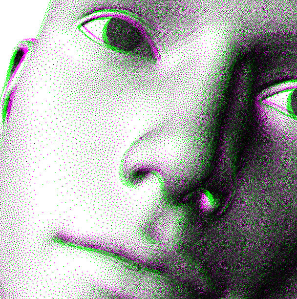 一个人的脸的插图由小粒子创建。像素艺术。3D矢量设计的横幅，传单，海报，封面或小册子。图片下载