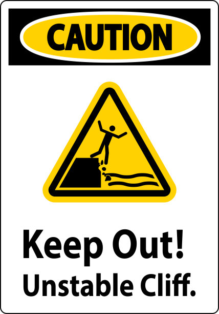警告标志，请勿靠近不稳定的悬崖图片下载