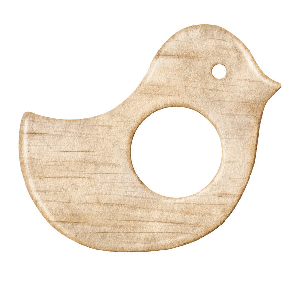 鸟形的木牙。出牙，婴儿护理，童年观念。水彩插图。孤立。适用于婴儿送礼会、儿童玩具、儿童店、卡片、布艺、儿童房设计、logo图片下载