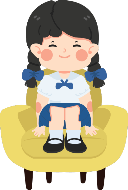 小女生坐在黄色的椅子上图片下载