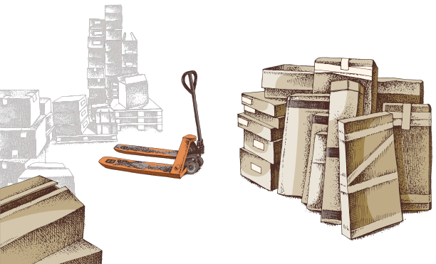 仓库内部有箱子和叉车图片下载