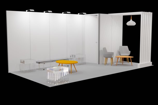 展位。展位。贸易展览摊位。三维渲染图片下载