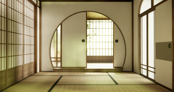 室内，空房间和榻榻米地板房间现代风格。图片下载