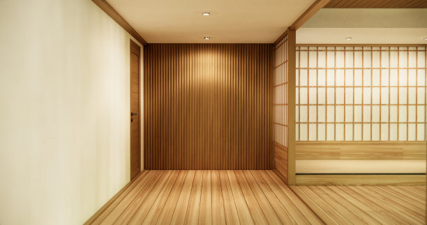 室内，空房间和榻榻米地板房间现代风格。图片下载