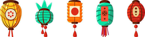 五颜六色的中国纸街灯悬挂图片下载