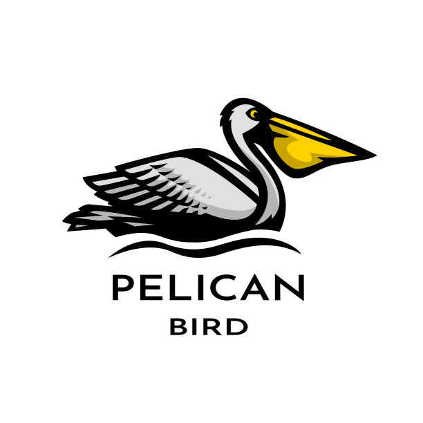 鹈鹕坐在水面上，标志。图片下载