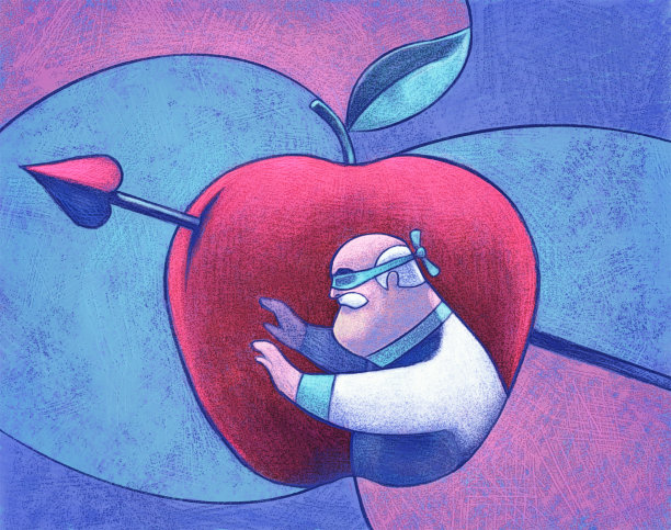 蒙眼的老爷子拿着苹果搜索图片下载