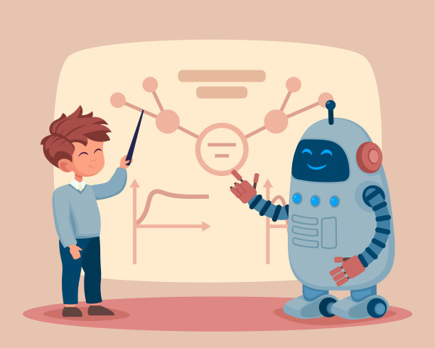 可爱的机器人和小学生展示数学项目图片下载