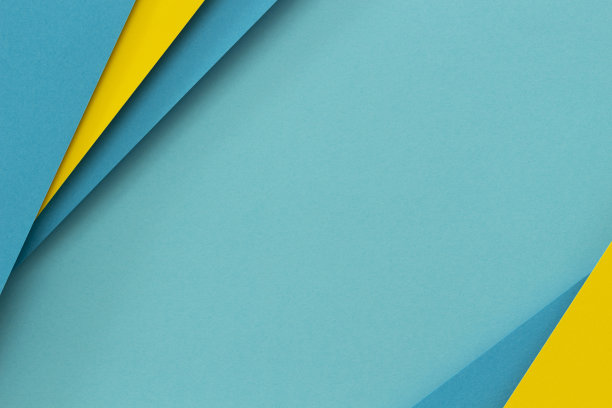 抽象彩色纸几何平面奠定构成背景与浅蓝色和黄色调。俯视图图片下载