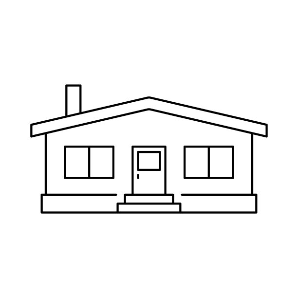 黑色轮廓房屋图标，正面视图，可编辑描边矢量素材图片下载