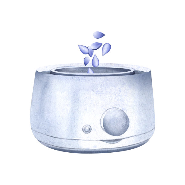 在融蜡碗中倒入颗粒。去除体毛的电子装置。脱毛。水彩插图。美与健康理念图片下载