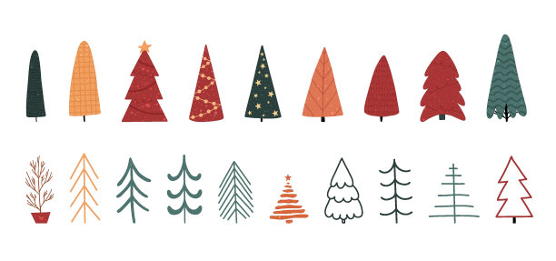 圣诞树矢量素材。圣诞快乐，新年快乐。带有圣诞符号的节日海报。图片下载