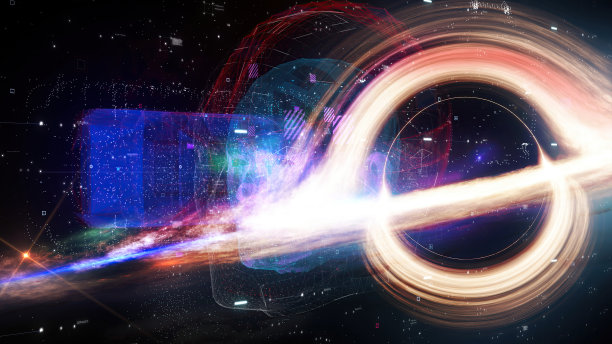 虚拟现实背景概念，虚拟现实眼镜在黑洞环境中的场景图片下载