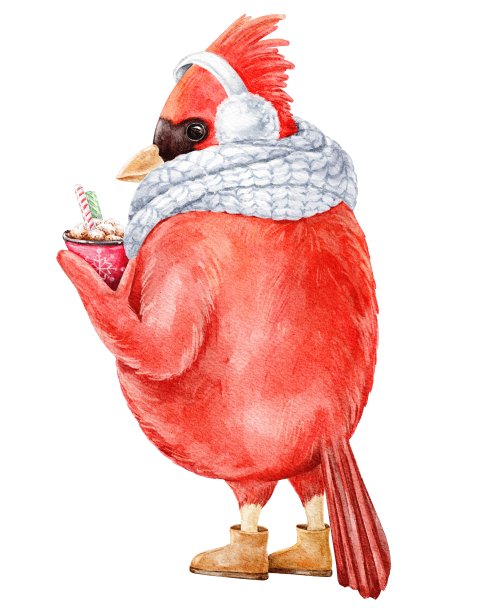 红鸟冬天人物卡通插画图片下载