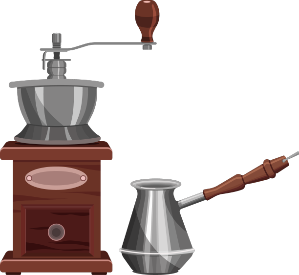 手动咖啡研磨机和土耳其咖啡冲泡机图片下载