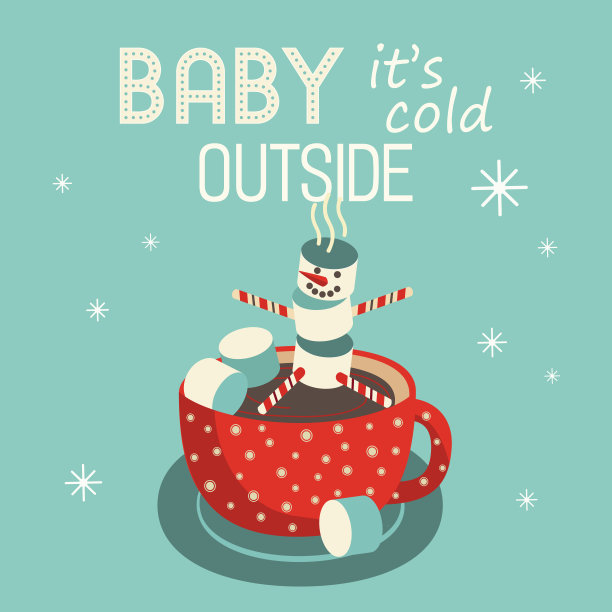 可爱的棉花糖雪人在热巧克力杯图片下载