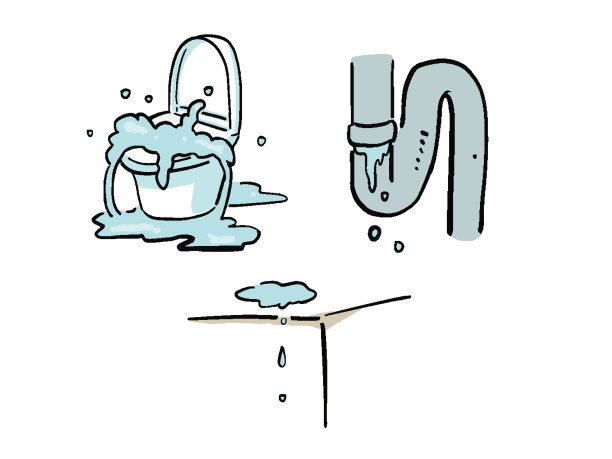 与水有关的麻烦，如漏水手绘风格插图集图片下载