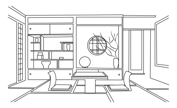 日式风格的室内客厅。图片下载