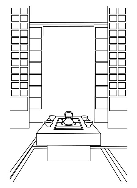写生风格的东方客厅室内。图片下载