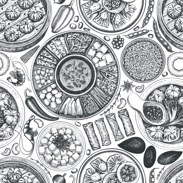 中国菜背景手绘亚洲菜图片下载