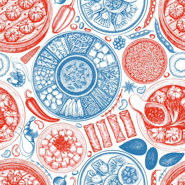 中国菜背景手绘亚洲菜图片下载