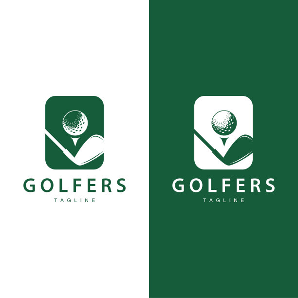 高尔夫标志矢量运动高尔夫锦标赛冠军俱乐部设计棒和球，模板说明图片下载