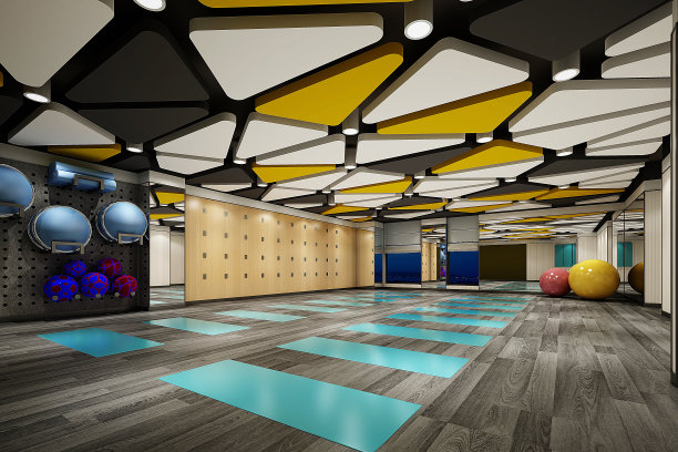 普拉提瑜伽健身工作室，3d渲染图片下载