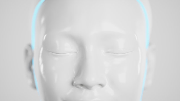 时尚帅气的电子人头。3d渲染未来女人图片下载