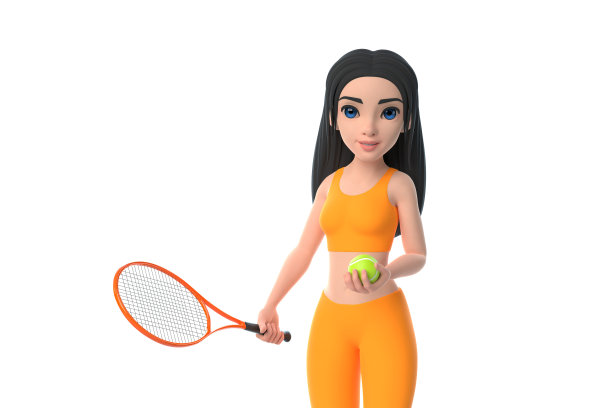 卡通人物女人穿着运动服打网球孤立在白色背景图片下载