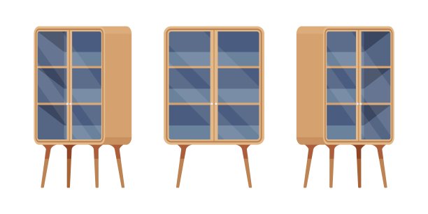 小书柜棕色套装，实心硬木储物单元，木脚图片下载