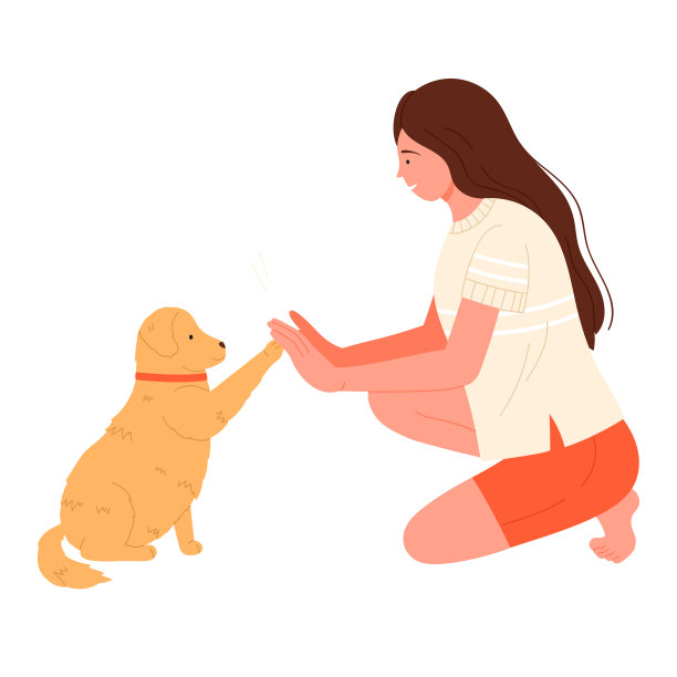 与宠物狗击掌的快乐女人图片下载