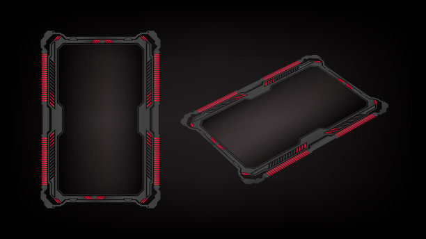 抽象的黑色背景金属红色显示未来的科幻hud方形框架轮廓图片下载