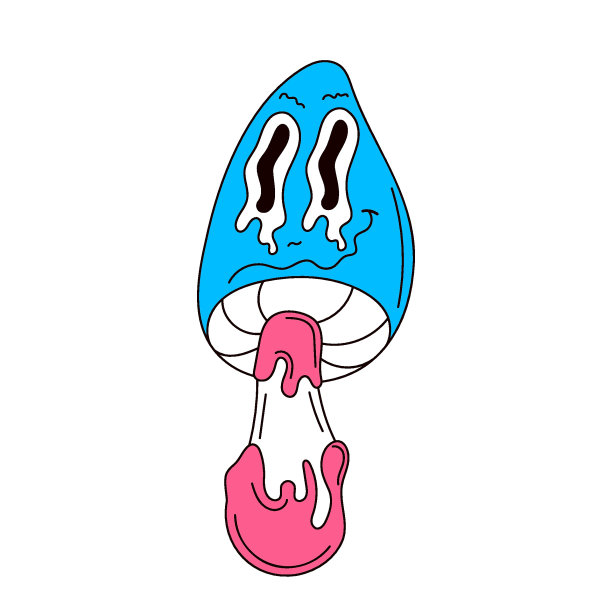 迷幻蘑菇人物在groovy风格。蘑菇，大大的眼睛，歪歪扭扭的笑。矢量插图孤立在一个白色的背景。图片下载