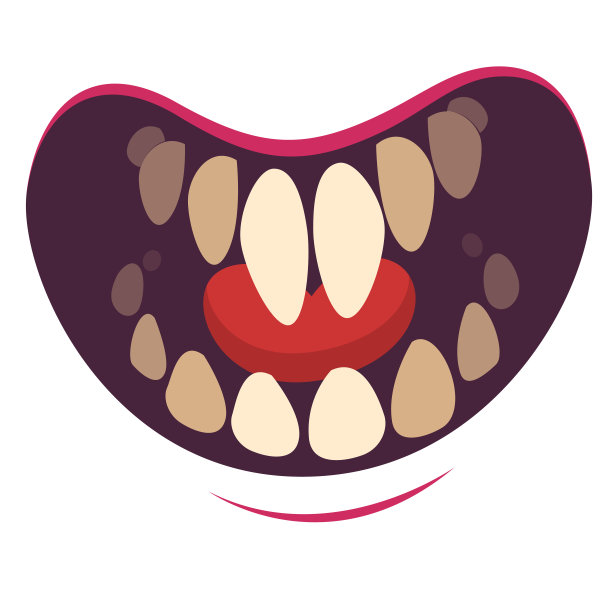 卡通怪兽大嘴牙齿趣味插画，可用于面具或派对装饰图片下载