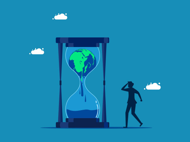 全球变暖。商人看着地球像沙漏一样融化。向量图片下载