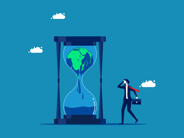 气候变化概念。商人看着世界像沙漏一样融化。向量图片下载