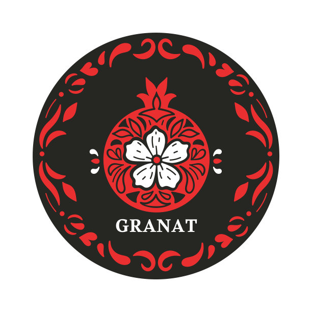 石榴标志在一个圆形框架的酒吧或餐馆或其他企业孤立在一个白色的背景。矢量图形。图片下载