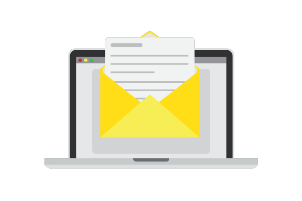 屏幕上有信封和文件的笔记本电脑图片下载