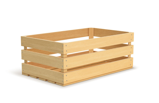 矢量现实货物存储木箱隔离在白色背景。带孔的木制水果盒。用于储存和运输食品的盒子。图片下载