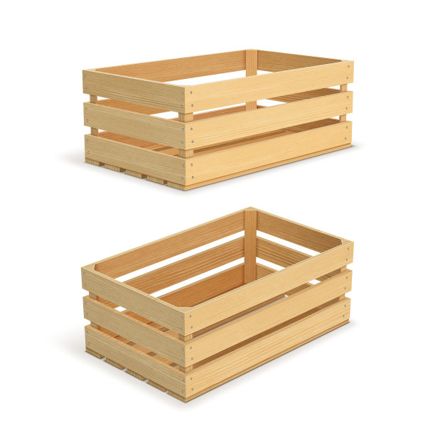 矢量现实货物存储木箱隔离在白色背景。带孔的木制水果盒。用于储存和运输食品的盒子。图片下载