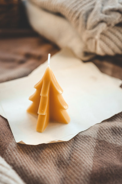 蜂蜡圣诞树蜡烛，温馨的照片图片下载